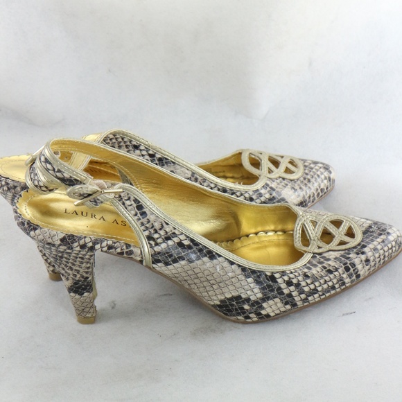 LAURA ASHLEY Gray/Cream Snake Print Slingback Heels PAIR Sz 8.5 US Women - Picture 5 of 8